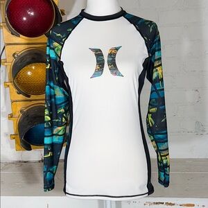 Hurley White and Blue rash guard Swim Coverup with UV Protection